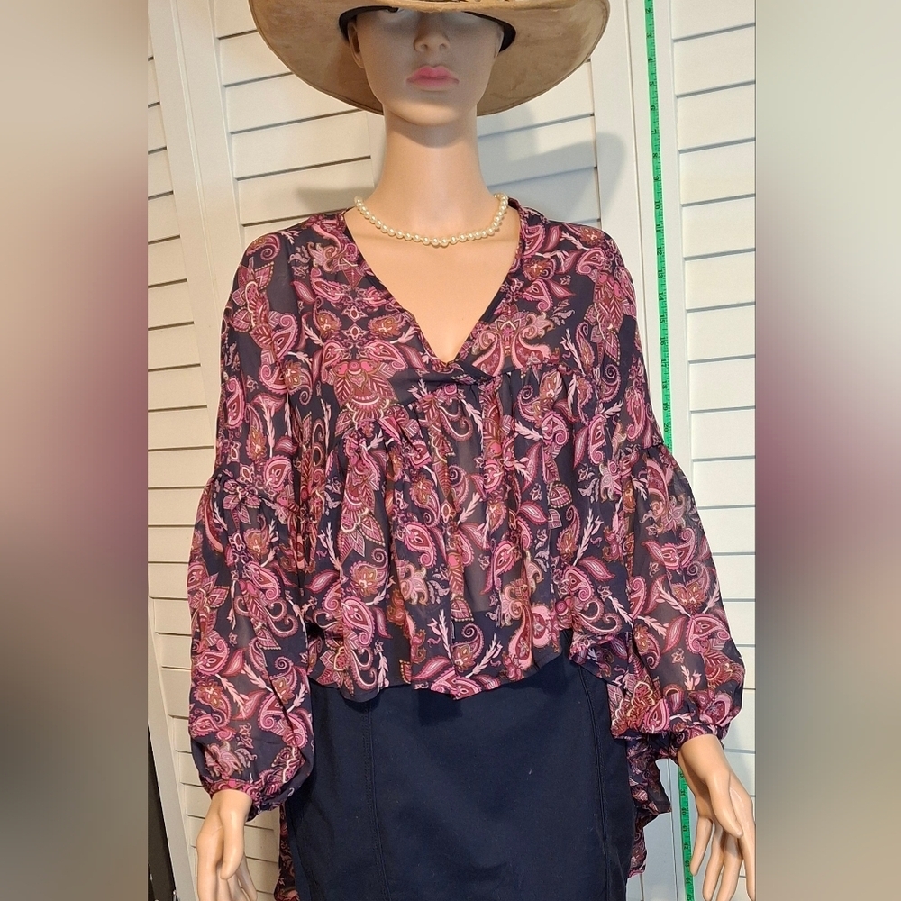 Romeo & Juliet Couture purple bohemian floral ruffled crop top Sz M Nwt - Picture 5 of 9